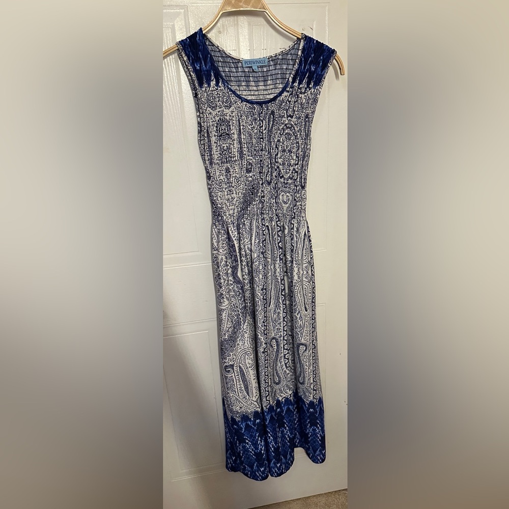Elegant Sleeveless Blue and White Dress by Periwinkle